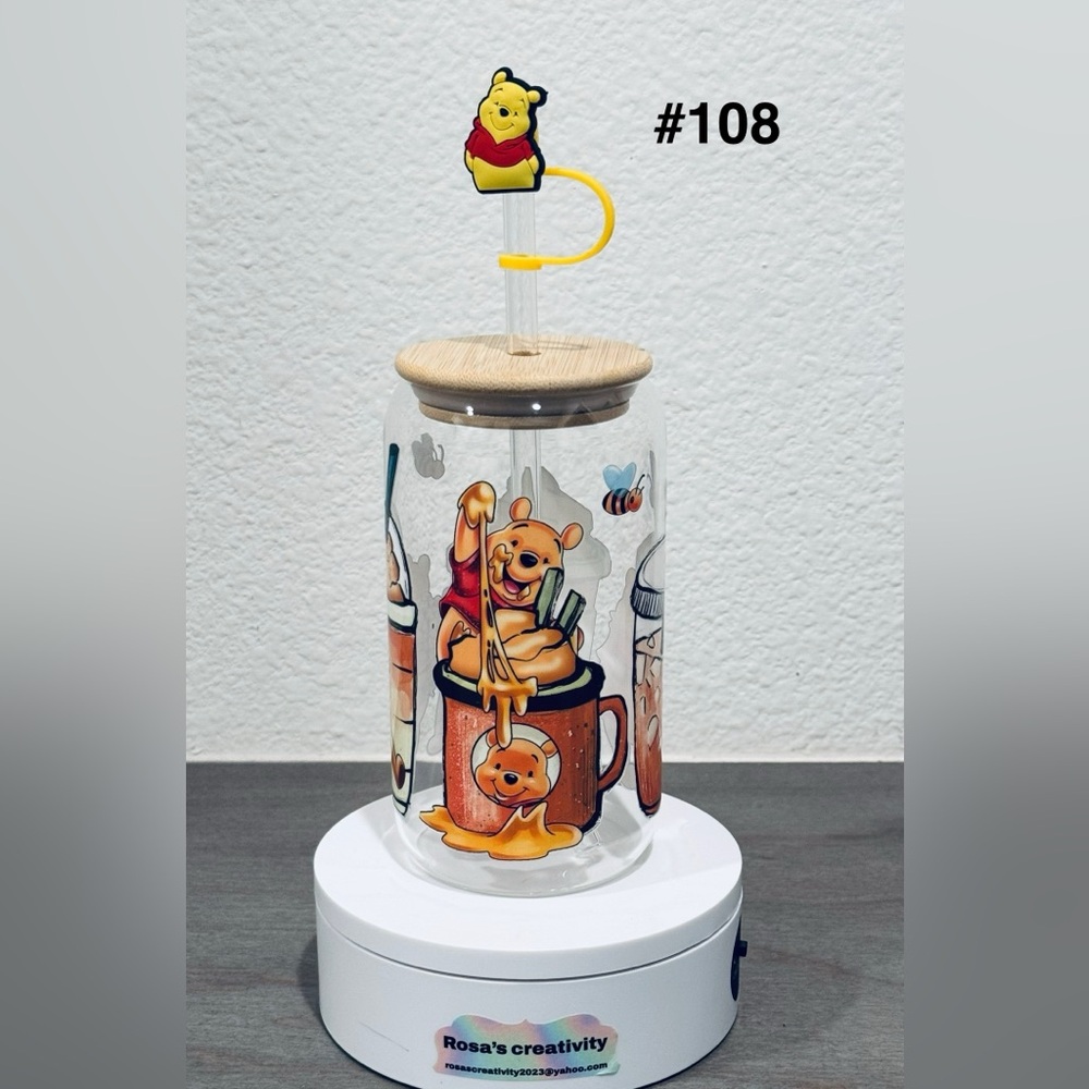Winnie the Pooh Glass Tumbler with Straw